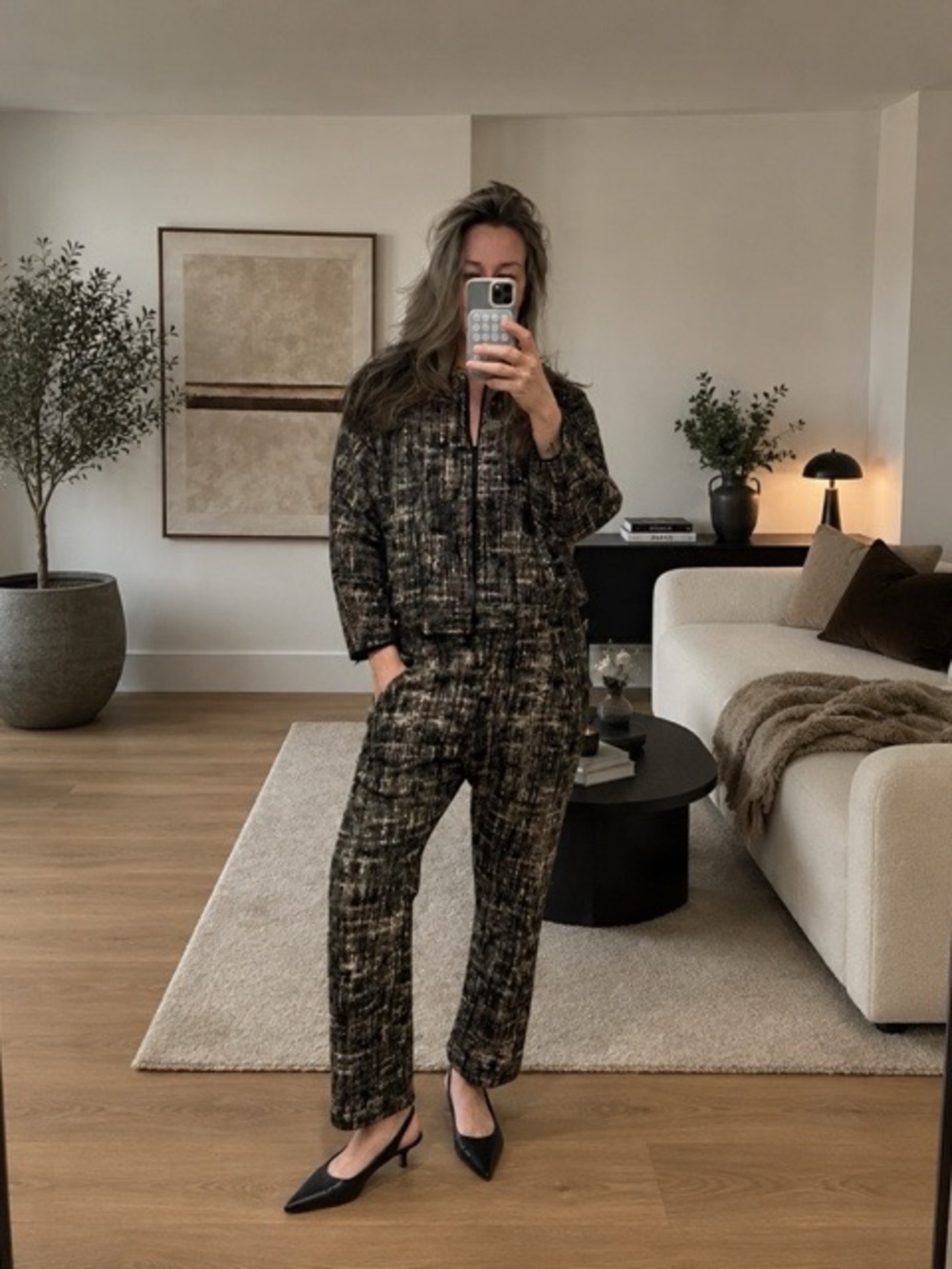 Zero + Maria Cornejo Textured Print Suit Set – Cropped Jacket & Slouchy Pants
